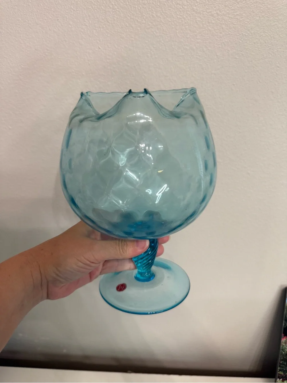 Vintage Italian Empoli Aqua Blue Glass Brandy Snifter Set 6 Cups MCM